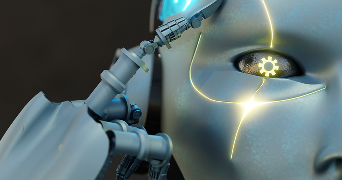 un robot sosteniendo una luz en su frente